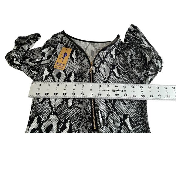 NWT Worth It Womens One Size Gray Black Dress Snake Print Zip Front Bodycon - Picture 4 of 13